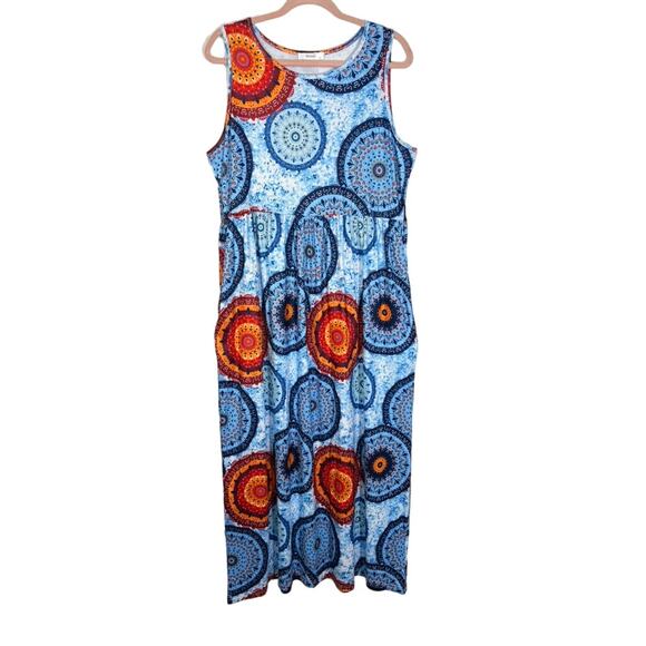 Hount Dresses & Skirts - NWT Hount Blue Red Geometric Design Sleeveless Soft Stretchy Maxi Dress Size XL